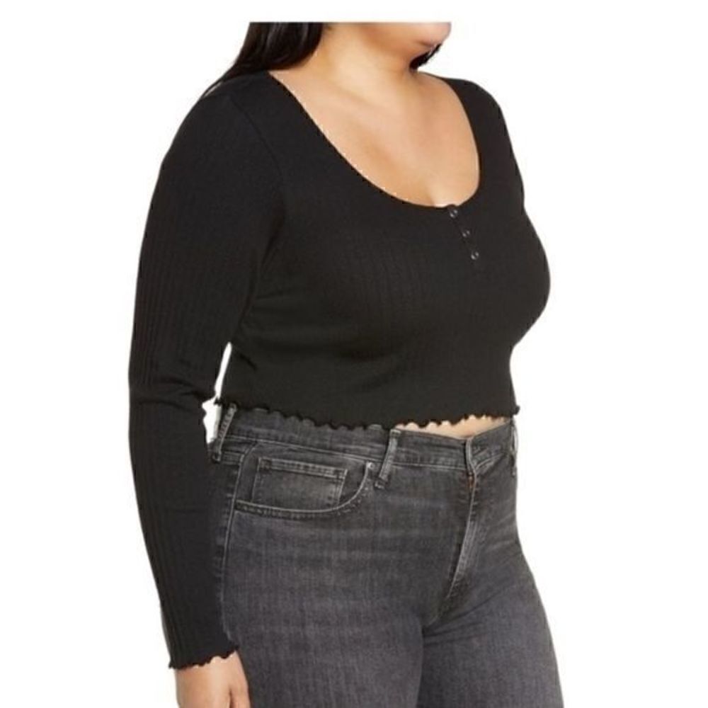 Nordstrom Bp Long Sleeve Henley Crop Top Green 3X NWT - Picture 3 of 10